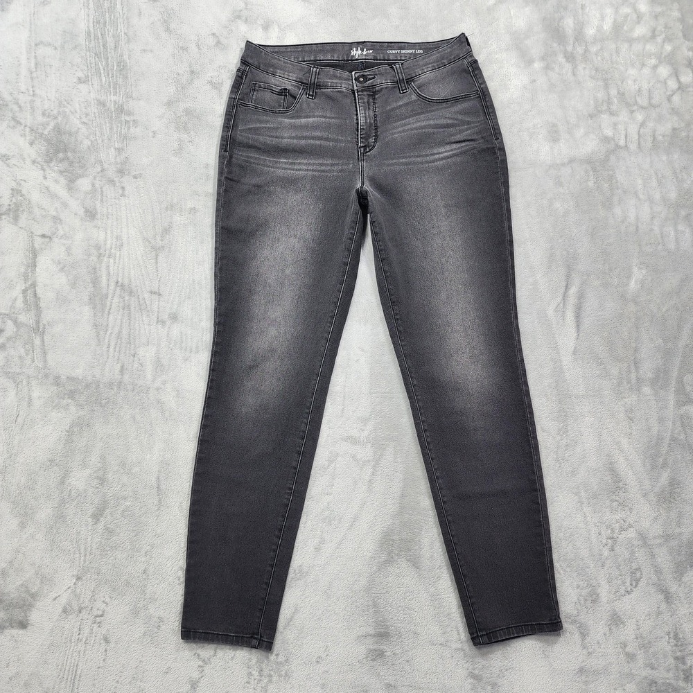 Style & Co Jeans Womens 10 Gray Mid Rise Curvy Skinny Leg Stretch Denim Charcoal